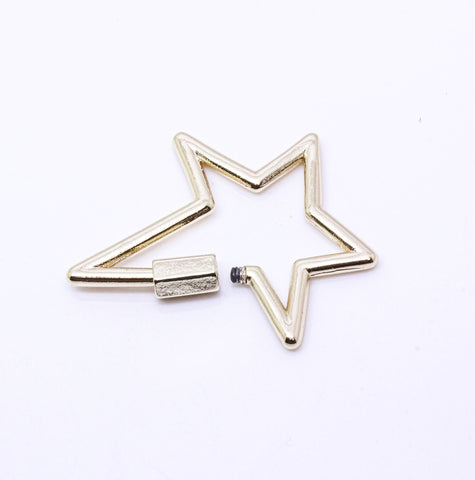 Gold or Silver Plain Open Star Screw on Clasp, Carabiner Lock, 29x24mm, Star Clasp, 1 pc or 10 pcs, WHOLESALE