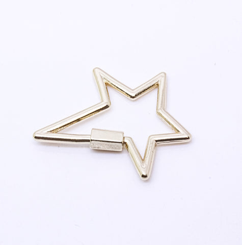 Gold or Silver Plain Open Star Screw on Clasp, Carabiner Lock, 29x24mm, Star Clasp, 1 pc or 10 pcs, WHOLESALE