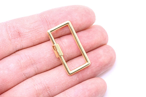 Gold or Silver Plain Open 24x12mm, Open Recangle Screw on Clasp, Carabiner Lock, Rectangle Clasp, 1 pc or 10 pcs, WHOLESALE