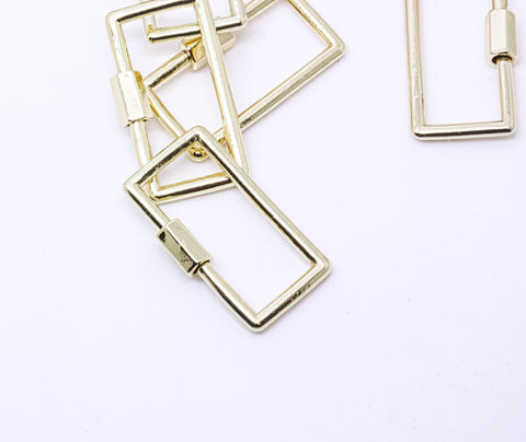 Gold or Silver Plain Open 24x12mm, Open Recangle Screw on Clasp, Carabiner Lock, Rectangle Clasp, 1 pc or 10 pcs, WHOLESALE