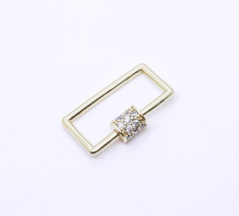 Gold or Silver Open Rectangle with  CZ Screw, Carabiner Lock, Screw on Clasp, 24x12mm,1 pc or 10 pcs, WHOLESALE