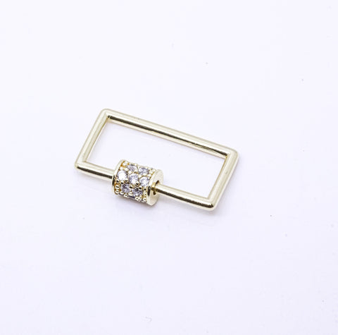 Gold or Silver Open Rectangle with  CZ Screw, Carabiner Lock, Screw on Clasp, 24x12mm,1 pc or 10 pcs, WHOLESALE