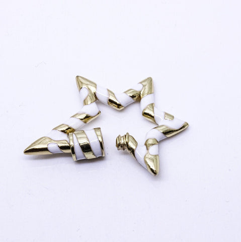 White/Gold Enamel mm Large Candy Cane Carabiner lock, Screw Clasp, Screw on Clasp, 1 pc or 10 pcs, WHOLESALE