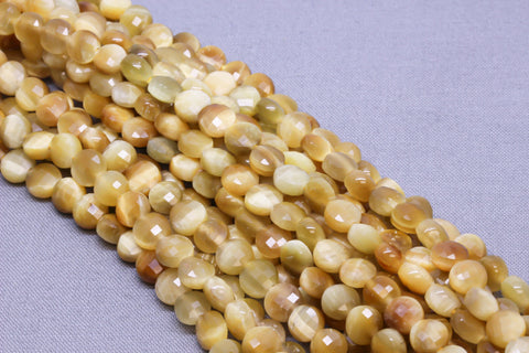 Natural Golden Tiger eye 6mm Faceted Puffy Round Coin Bead, 15.5 inches, FULL STRAND, wHOLESALE