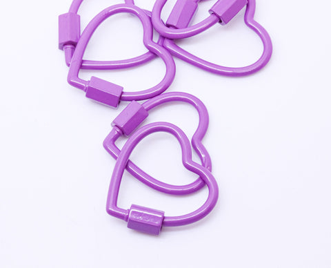 Lilac Purple Heart Screw Clasp, 20mm, Painted Carabiner Clasp, Painted Lacquer Clasp, Oval Screw Clasp, Strong, 1 pc or 10 pcs, WHOLESALE