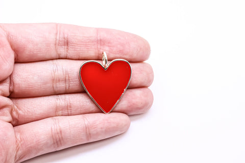 Large or Small Gold Enamel Heart Pendant, Red, White or Black Enamel, 15mm or 26mm, 1 pc or 10 pcs, WHOLESALE,CPG204