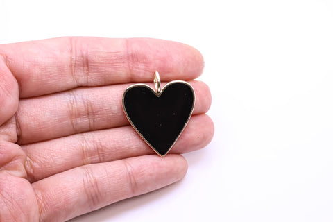 Large or Small Gold Enamel Heart Pendant, Red, White or Black Enamel, 15mm or 26mm, 1 pc or 10 pcs, WHOLESALE,CPG204
