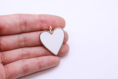Large or Small Gold Enamel Heart Pendant, Red, White or Black Enamel, 15mm or 26mm, 1 pc or 10 pcs, WHOLESALE,CPG204