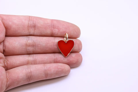 Large or Small Gold Enamel Heart Pendant, Red, White or Black Enamel, 15mm or 26mm, 1 pc or 10 pcs, WHOLESALE,CPG204