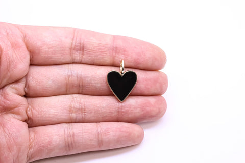 Large or Small Gold Enamel Heart Pendant, Red, White or Black Enamel, 15mm or 26mm, 1 pc or 10 pcs, WHOLESALE,CPG204