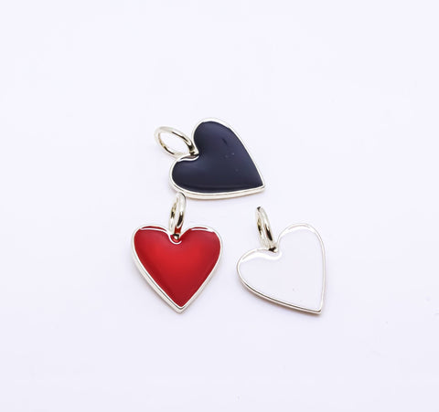 Large or Small Gold Enamel Heart Pendant, Red, White or Black Enamel, 15mm or 26mm, 1 pc or 10 pcs, WHOLESALE,CPG204