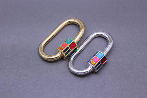 Gold or Silver Enamel Screw on clasp, Caribiner lock, Caribiner clasp, Enamel Carabiner lock, Screw clasp, 1 pc or 10 pcs, WHOLESALE