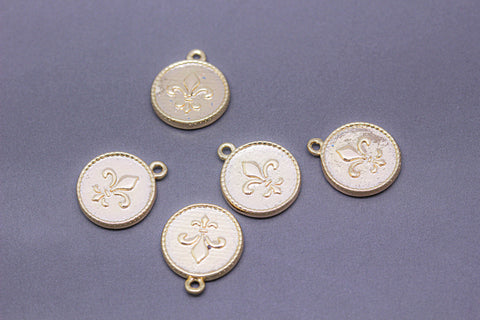 2 pcs Gold Fleur de lis 12mm coin Pendant, WHOLESALE,CPG327