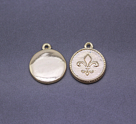 2 pcs Gold Fleur de lis 12mm coin Pendant, WHOLESALE,CPG327