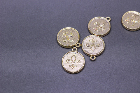 2 pcs Gold Fleur de lis 12mm coin Pendant, WHOLESALE,CPG327