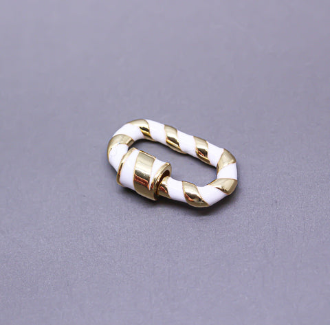 White/Gold Enamel 13x19mm Small Candy Cane Carabiner lock, Screw Clasp, Screw on Clasp, 1 pc or 10 pcs, WHOLESALE, CLG089