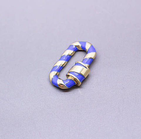 Navy Blue/Gold Enamel 13x19mm Small Candy Cane Carabiner lock, Screw Clasp, Screw on Clasp, 1 pc or 10 pcs, WHOLESALE, CLG085