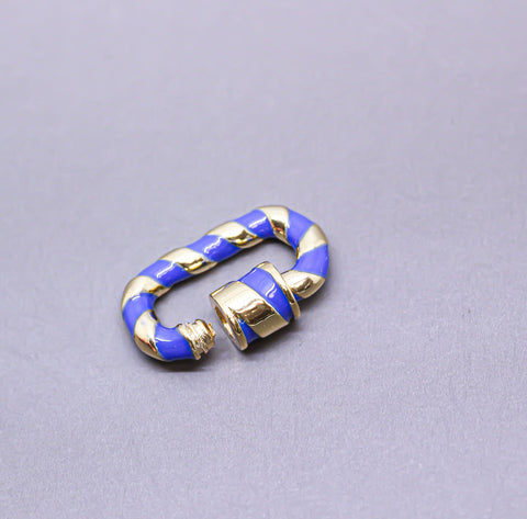 Navy Blue/Gold Enamel 13x19mm Small Candy Cane Carabiner lock, Screw Clasp, Screw on Clasp, 1 pc or 10 pcs, WHOLESALE, CLG085