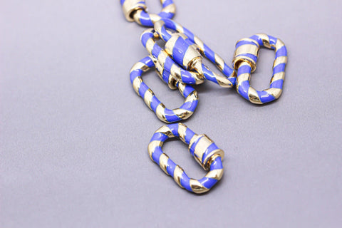 Navy Blue/Gold Enamel 13x19mm Small Candy Cane Carabiner lock, Screw Clasp, Screw on Clasp, 1 pc or 10 pcs, WHOLESALE, CLG085