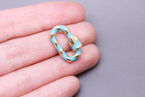 Turquoise/Gold Enamel 13x19mm Small Candy Cane Carabiner lock, Screw Clasp, Screw on Clasp, 1 pc or 10 pcs, WHOLESALE, CLG088