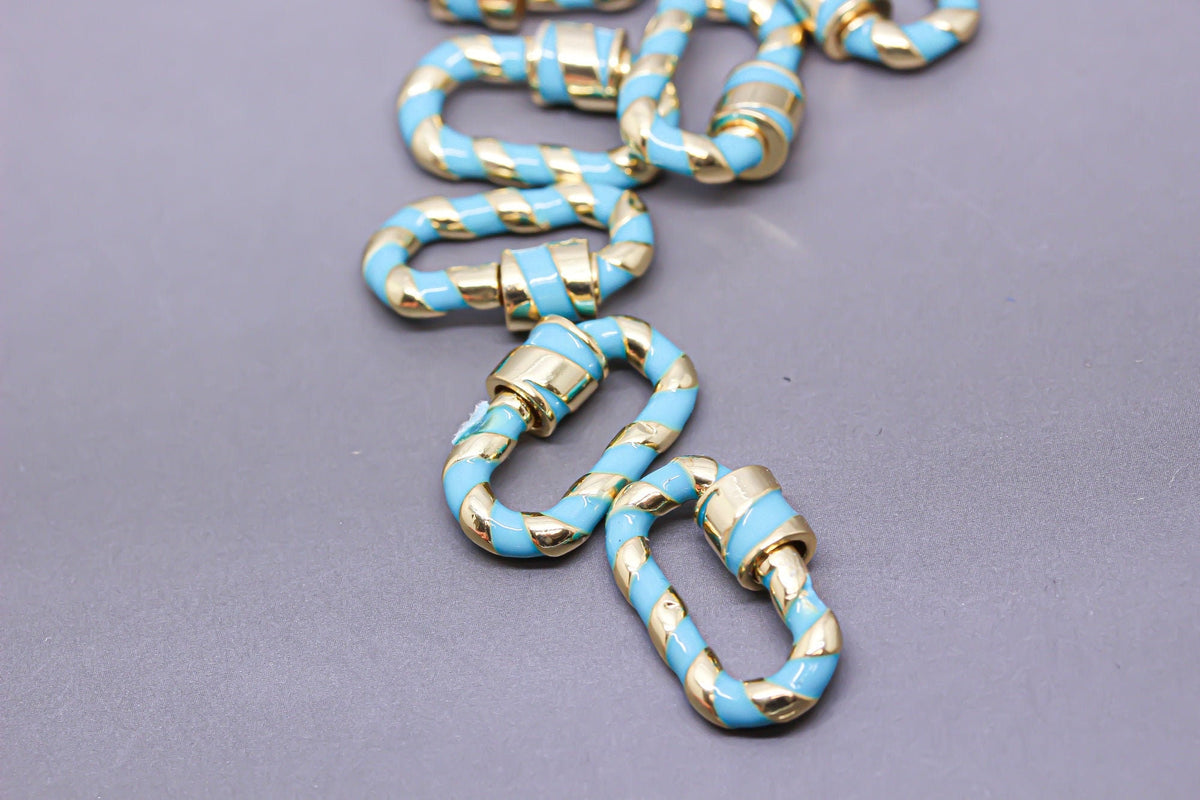 Turquoise/Gold Enamel 13x19mm Small Candy Cane Carabiner lock, Screw Clasp, Screw on Clasp, 1 pc or 10 pcs, WHOLESALE, CLG088