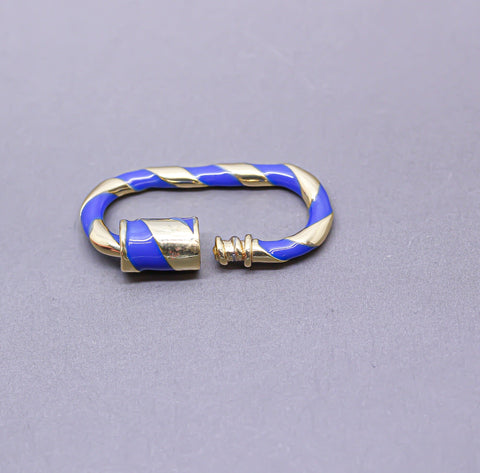 Navy/Gold Enamel 11x25mm Large Candy Cane Carabiner lock, Screw Clasp, Screw on Clasp, 1 pc or 10 pcs, WHOLESALE, CLG082