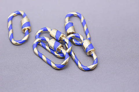 Navy/Gold Enamel 11x25mm Large Candy Cane Carabiner lock, Screw Clasp, Screw on Clasp, 1 pc or 10 pcs, WHOLESALE, CLG082