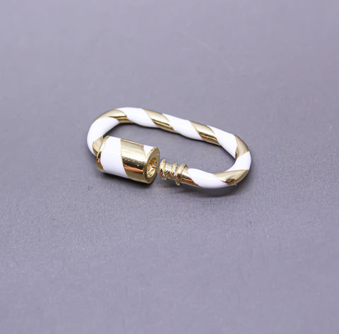 White/Gold Enamel 11x25mm Large Candy Cane Carabiner lock, Screw Clasp, Screw on Clasp, 1 pc or 10 pcs, WHOLESALE, CLG083