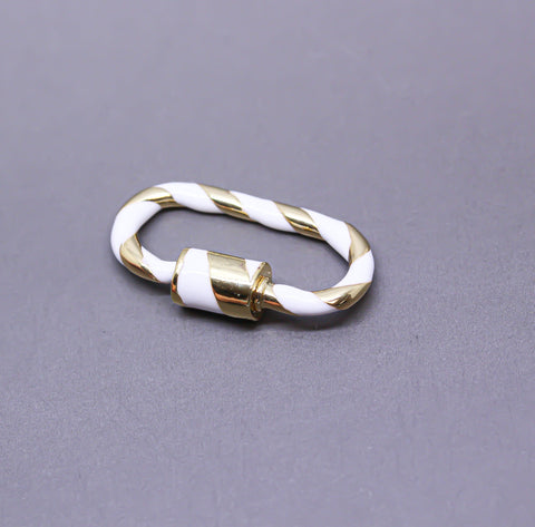 White/Gold Enamel 11x25mm Large Candy Cane Carabiner lock, Screw Clasp, Screw on Clasp, 1 pc or 10 pcs, WHOLESALE, CLG083