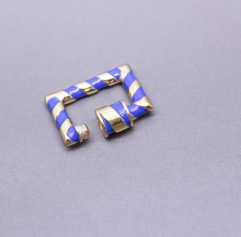 Navy Blue/Gold Enamel 15x19mm Rectangle Candy Cane Carabiner lock, Screw Clasp, Screw on Clasp, 1 pc or 10 pcs, WHOLESALE, CLG090