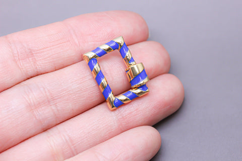 Navy Blue/Gold Enamel 15x19mm Rectangle Candy Cane Carabiner lock, Screw Clasp, Screw on Clasp, 1 pc or 10 pcs, WHOLESALE, CLG090