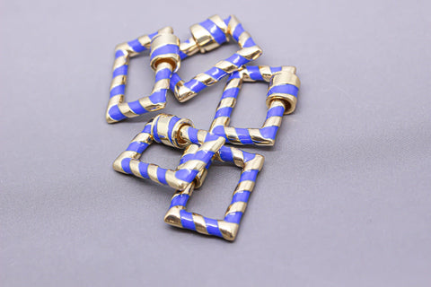 Navy Blue/Gold Enamel 15x19mm Rectangle Candy Cane Carabiner lock, Screw Clasp, Screw on Clasp, 1 pc or 10 pcs, WHOLESALE, CLG090