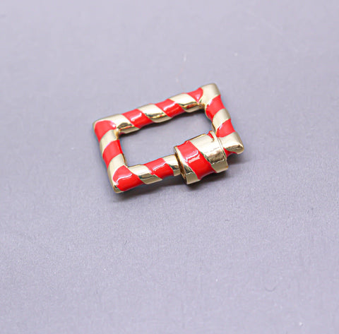 Red/Gold Enamel 15x19mm Rectangle Candy Cane Carabiner lock, Screw Clasp, Screw on Clasp, 1 pc or 10 pcs, WHOLESALE, CLG094