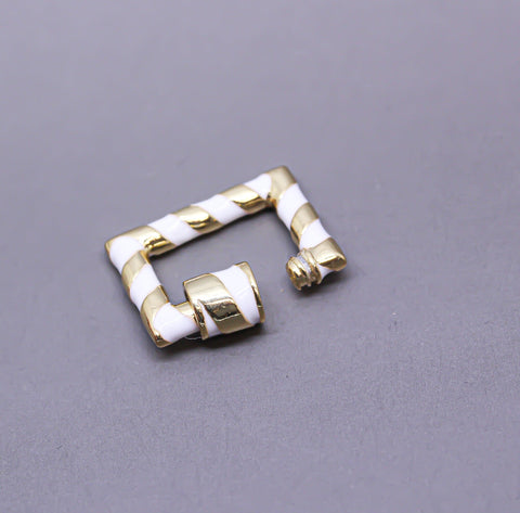 White/Gold Enamel 15x19mm Rectangle Candy Cane Carabiner lock, Screw Clasp, Screw on Clasp, 1 pc or 10 pcs, WHOLESALE, CLG096