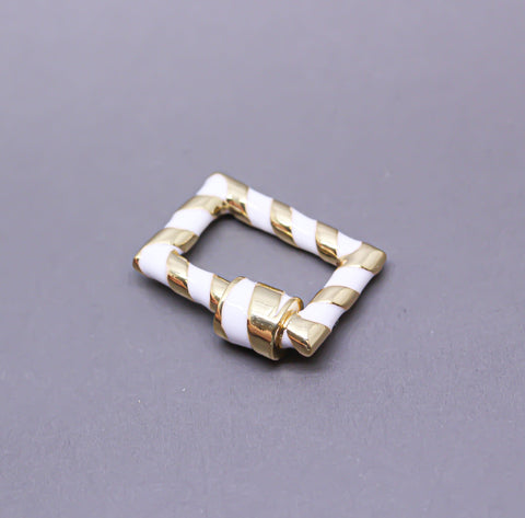 White/Gold Enamel 15x19mm Rectangle Candy Cane Carabiner lock, Screw Clasp, Screw on Clasp, 1 pc or 10 pcs, WHOLESALE, CLG096