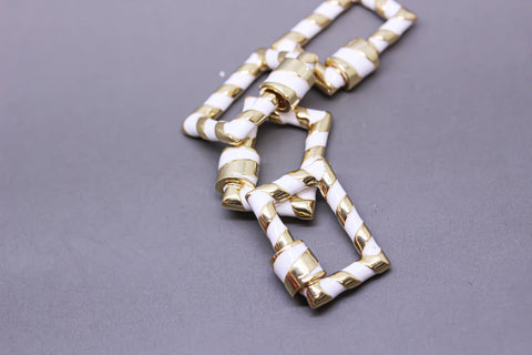 White/Gold Enamel 15x19mm Rectangle Candy Cane Carabiner lock, Screw Clasp, Screw on Clasp, 1 pc or 10 pcs, WHOLESALE, CLG096