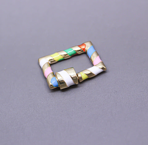 Rainbow/Gold Enamel 15x19mm Rectangle Candy Cane Carabiner lock, Screw Clasp, Screw on Clasp, 1 pc or 10 pcs, WHOLESALE, CLG095