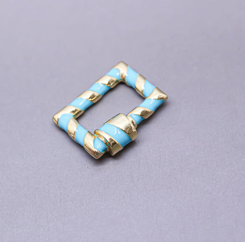 Turquoise/Gold Enamel 15x19mm Rectangle Candy Cane Carabiner lock, Screw Clasp, Screw on Clasp, 1 pc or 10 pcs, WHOLESALE, CLG093