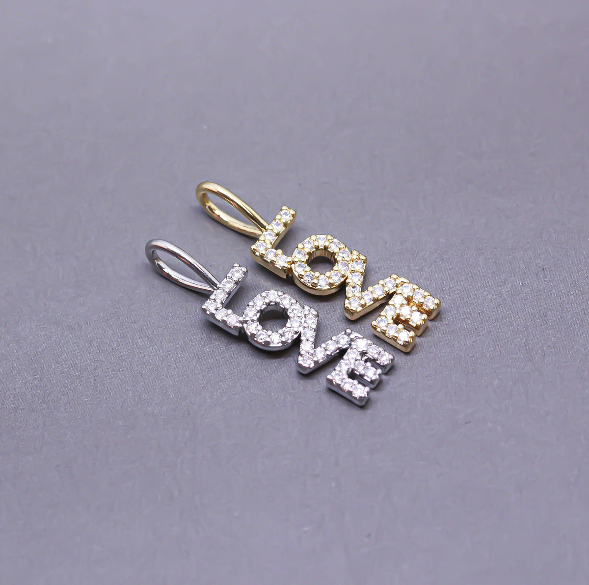 Gold Or Silver CZ Word Script Pendant, LOVE Pendant, Wording charm, Positive Wording, Inspiration Charm, 16x5mm,CP170