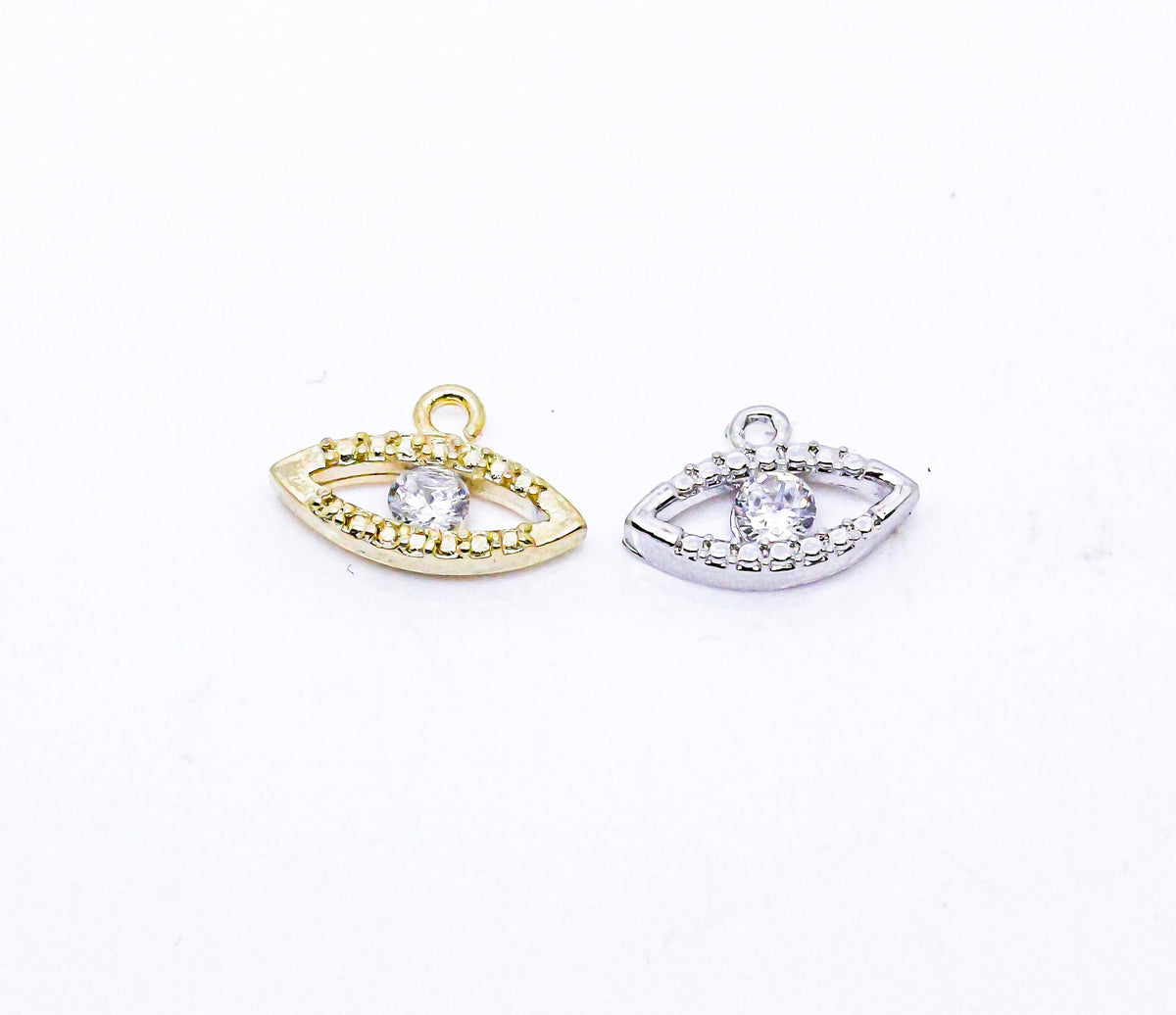 Dainty Cute Gold or Silver or black  Evil eye cz Charm, One stone evil eye pendant, 1 pc or 10 pcs, WHOLESALE,CP129