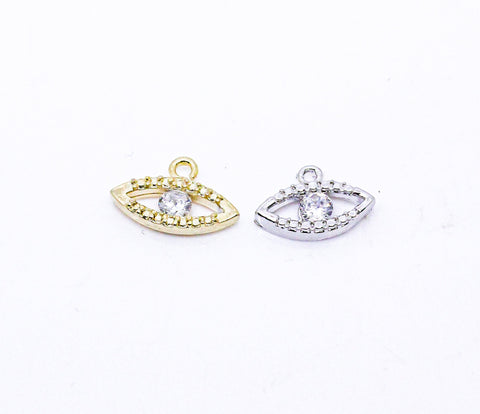 Dainty Cute Gold or Silver or black  Evil eye cz Charm, One stone evil eye pendant, 1 pc or 10 pcs, WHOLESALE,CP129