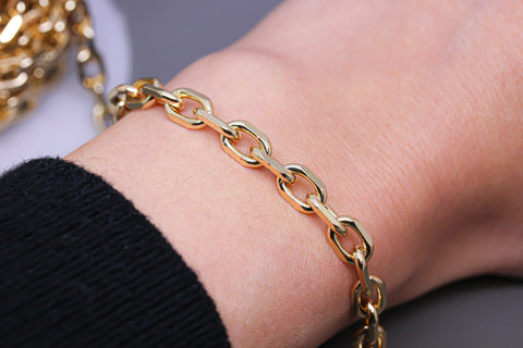 Best Seller Chain Oval Rolo Paperclip,Gold Oval Link Chain, 8.5 x 5.5mm, Gold Rectangle link, Gold Anchor Chain,CHG028