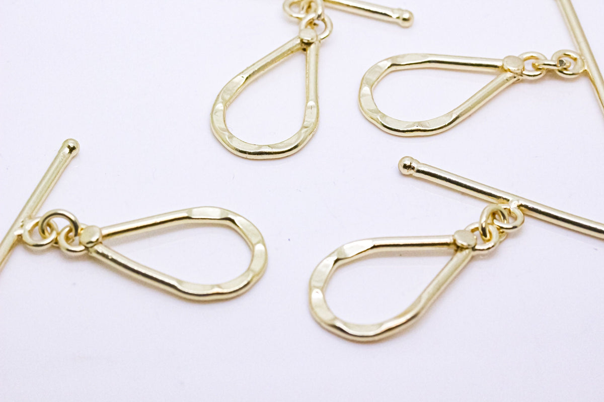 -5 sets of Gold Hammered Teardrop Focal Toggle Clasp, 32 x 18mm, Toggle Clasp, Tarnish resistant, 5 sets,WHOLESALE,CLG040