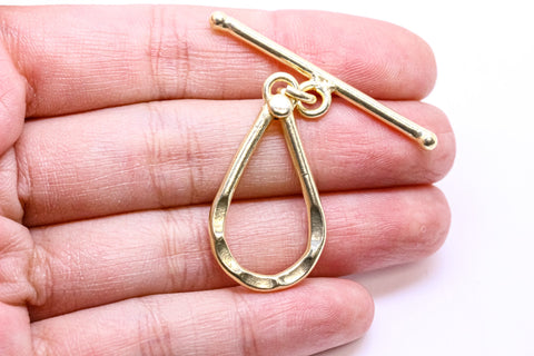 -5 sets of Gold Hammered Teardrop Focal Toggle Clasp, 32 x 18mm, Toggle Clasp, Tarnish resistant, 5 sets,WHOLESALE,CLG040