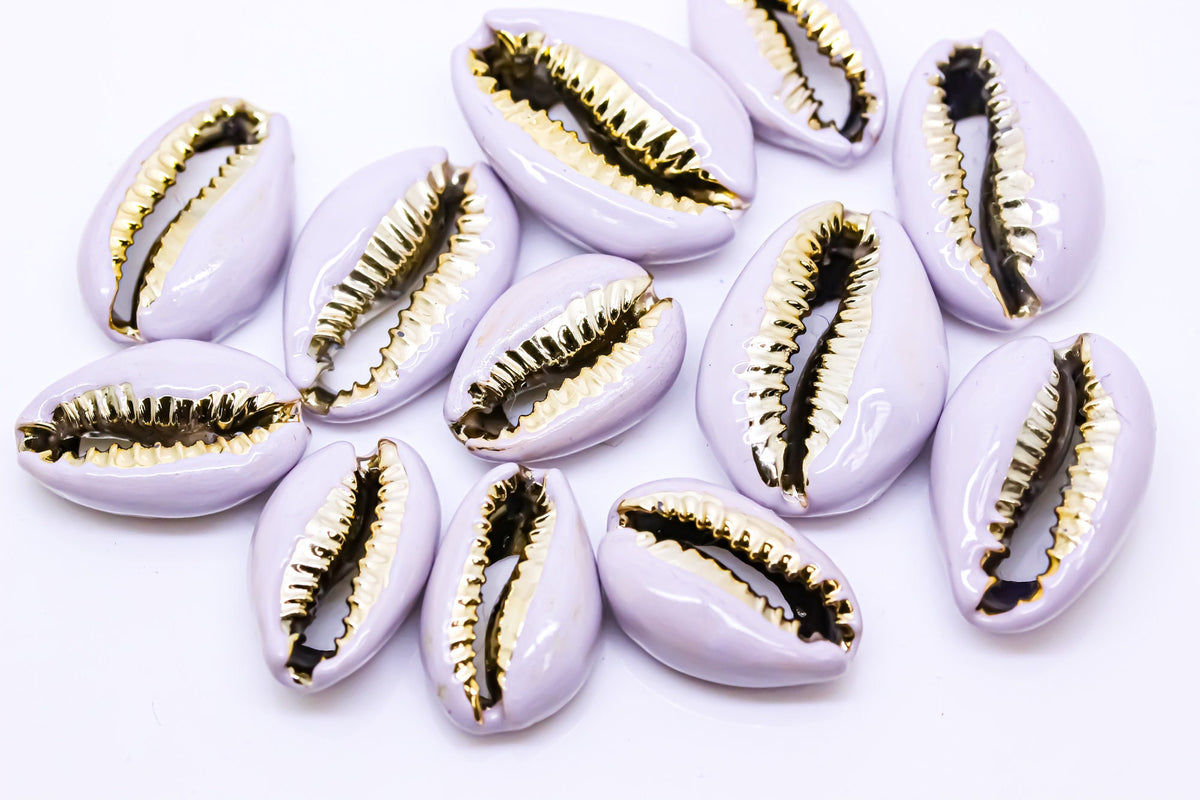 Pastel Purple enamel cowrie shell, single shell, pendant, connector, summer vibe, beach accessories, 1 pc, 10 pcs, WHOLESALE