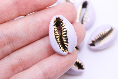 Pastel Purple enamel cowrie shell, single shell, pendant, connector, summer vibe, beach accessories, 1 pc, 10 pcs, WHOLESALE