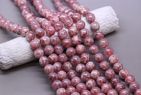 -Angelic Natural Madagascar Muscovite round beads, 6mm, 8mm, 10mm round beads, Rosy Red,  Full Strand, WHOLESALE