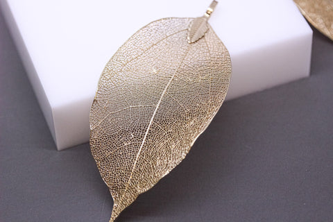 Gold Dipped Real Leaf Pendant, Real Leaf Jewelry, Three inches, Natural Jewelry Component, 1 pc or 10 pcs, WHOLESALE