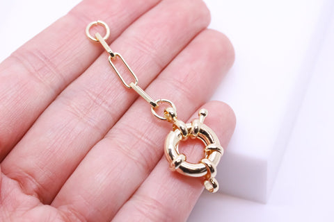 Gold Paperclip chain Extender, one inch Drop, with 13mm Sailor Spring Clasp, Charm Holder, CH-10069 Chain, 1 pc or 10pcs, WHOLESALE