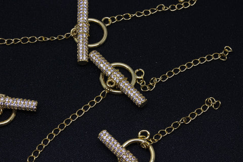 Gold Silver or Gunmetal CZ Toggle Clasp, 12mm width, 26mm long, Toggle Clasp,1 pc or 10 pcs, WHOLESALE,CLG047,CLS047